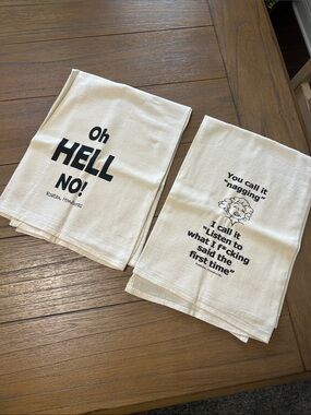 Cotton Kitchen Tea Towels - Cream with Black Text (Set of 2)